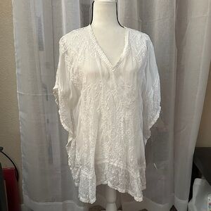 Johnny Was White Lace Top with Embroidery size M